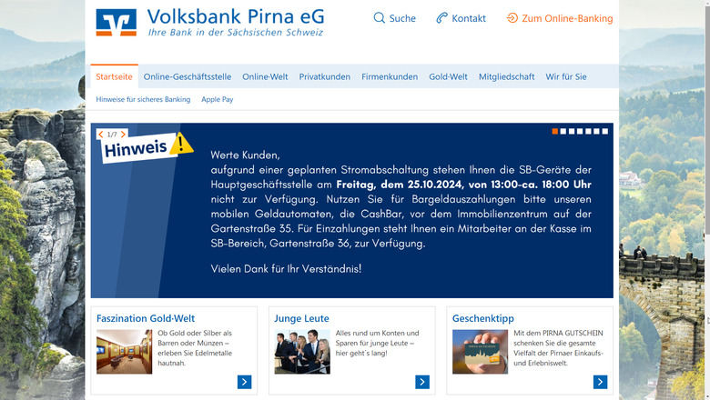 Wichtige Information: Geplante Stromabschaltung bei der Volksbank Pirna am 25.10.2024 – Einschränkungen im Service